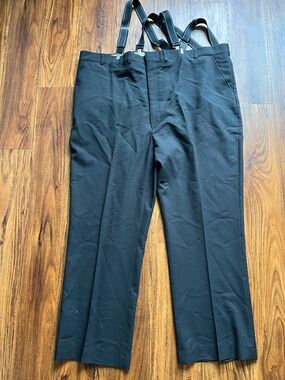 Vintage Perry Ellis Men’s W48xL30 Black Wool Blend Dress Pants Suspenders